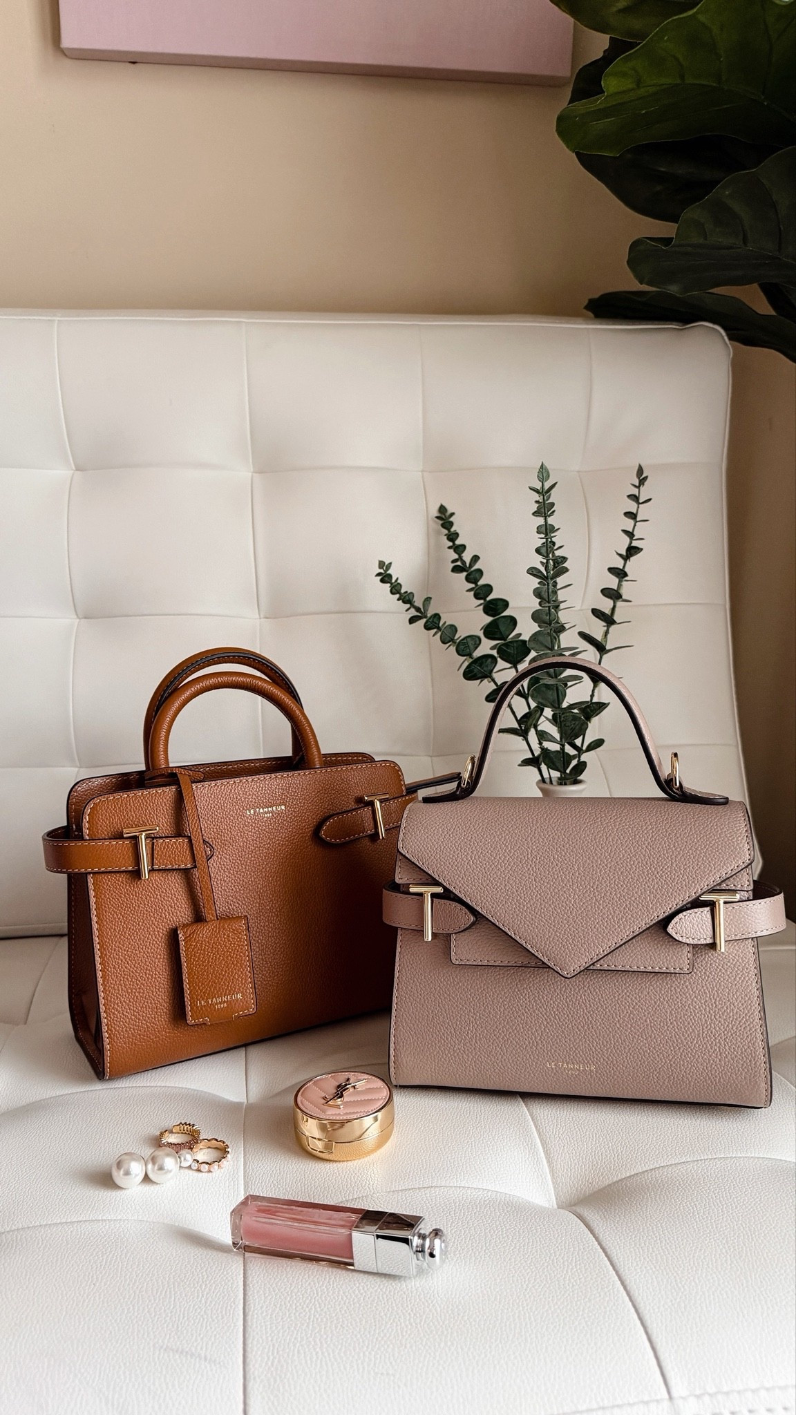 Le Tanner Emilie Small Handbag in Tan Brown and SMALL HANDBAG WITH DOUBLE FLAP IN GRAINED LEATHER in Fossil Grey

#LTKcanada #LTKstyletip #LTKbag