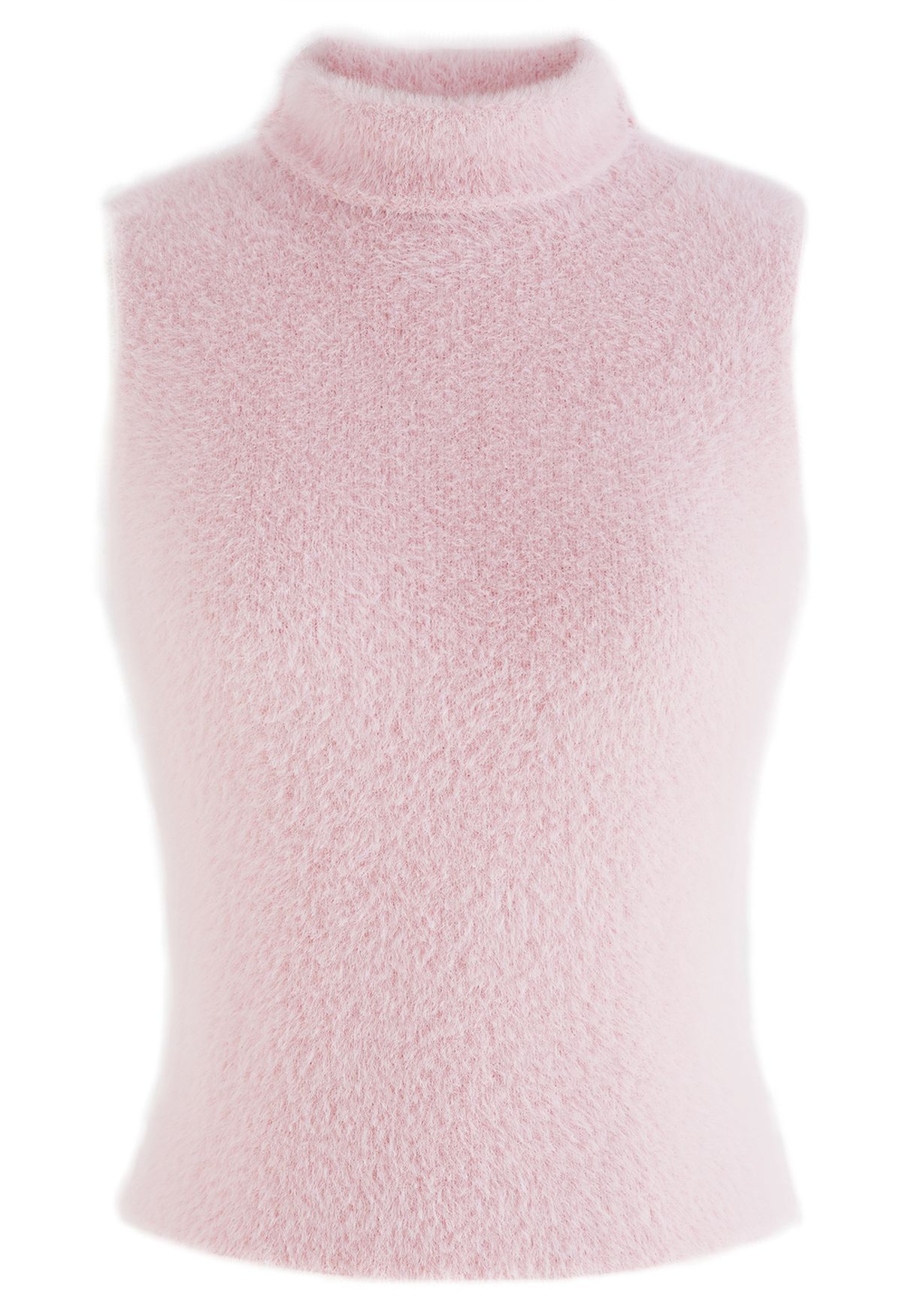 High Neck Fuzzy Knit Tank Top in Pink | Chicwish