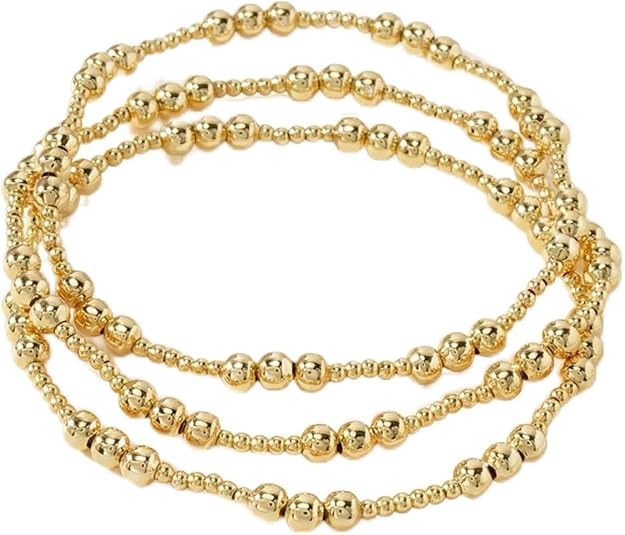 Gold Beaded Cross Bracelet for Women, 14K Plated Adjustable Stackable Dainty Bracelets, Non Tarni... | Amazon (US)