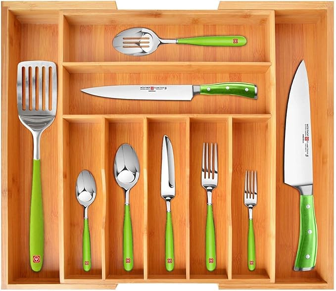 Bamboo Kitchen Drawer Organizer - Expandable Silverware Organizer/Utensil Holder and Cutlery Tray... | Amazon (US)