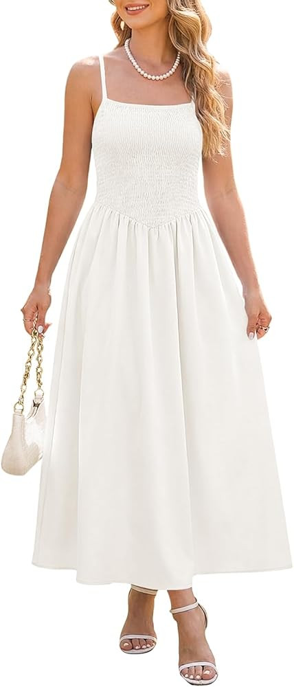 Naggoo Women's Summer Maxi Dresses Smocked Spaghetti Straps Sundress Beach A Line Flowy Long Dres... | Amazon (US)