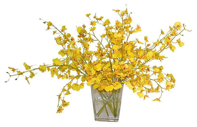 18" Oncidium Orchid In Glass Vase, Faux | One Kings Lane