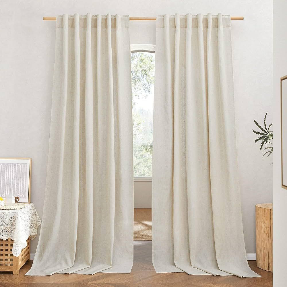 NICETOWN Flax Sheer Linen Curtains for Living Room 95 inch Long 2 Panels, Rod Pocket & Back Tab S... | Amazon (US)