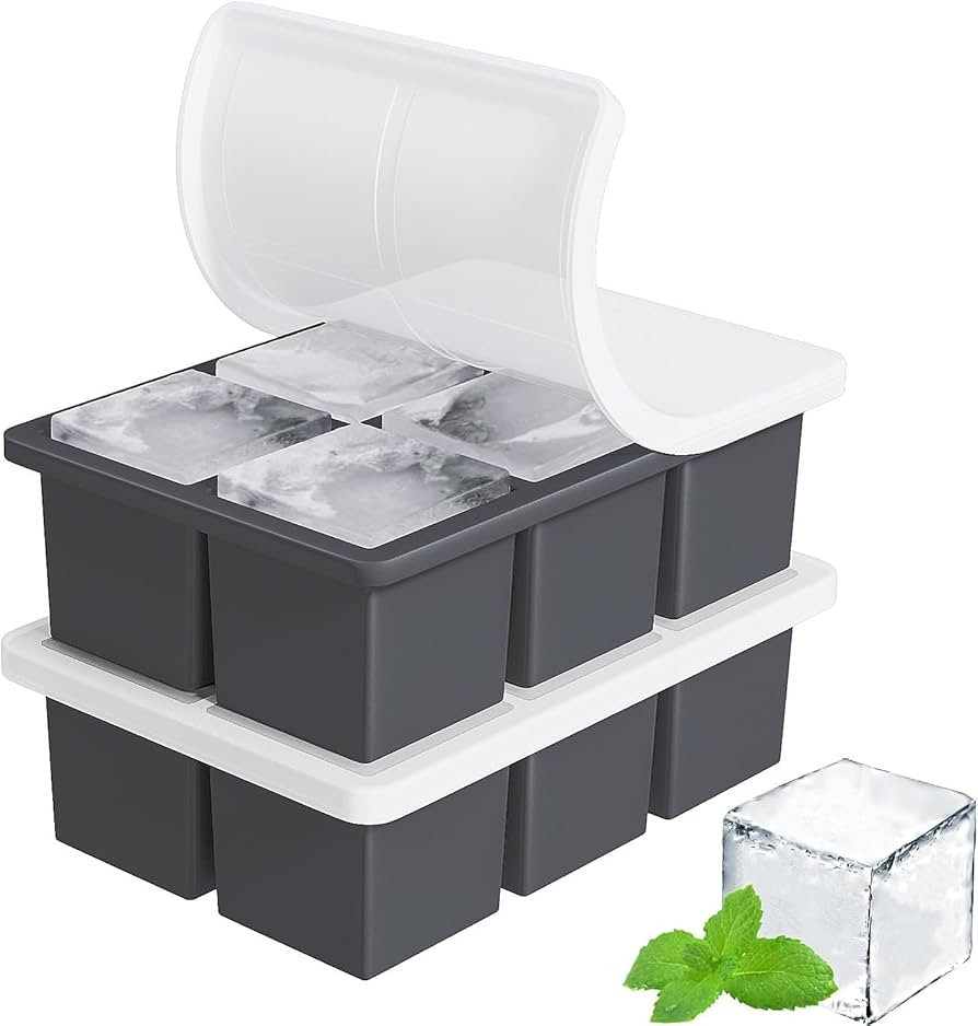 Large Ice Cube Tray for Whiskey: FDDBI Silicone Ice Cube Trays with Lid - 2Pack Big Square Old Fa... | Amazon (US)