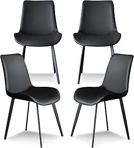 Seonyou Dining Chairs Set of 4 Black Faux Leather for Kitchen Dining Room, Comfortable Mid Centur... | Amazon (US)