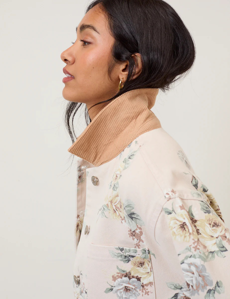 Light Pink Denim Floral Cord Collar Jacket | Nobody's Child
