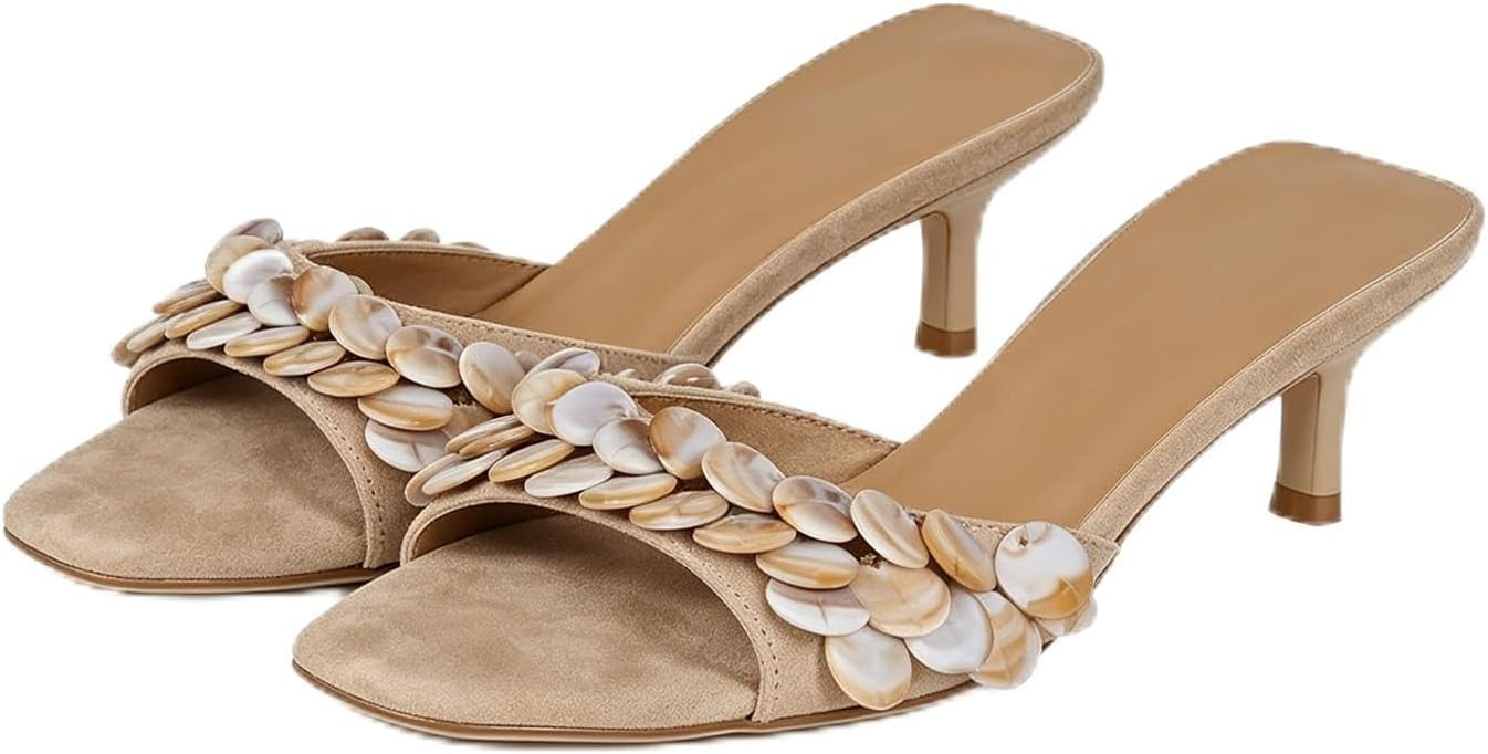 DOEYG Kitten Heel Sandals for Women Suede Slide Sandals Dressy Comfortable Square Open Toe Summer... | Amazon (US)