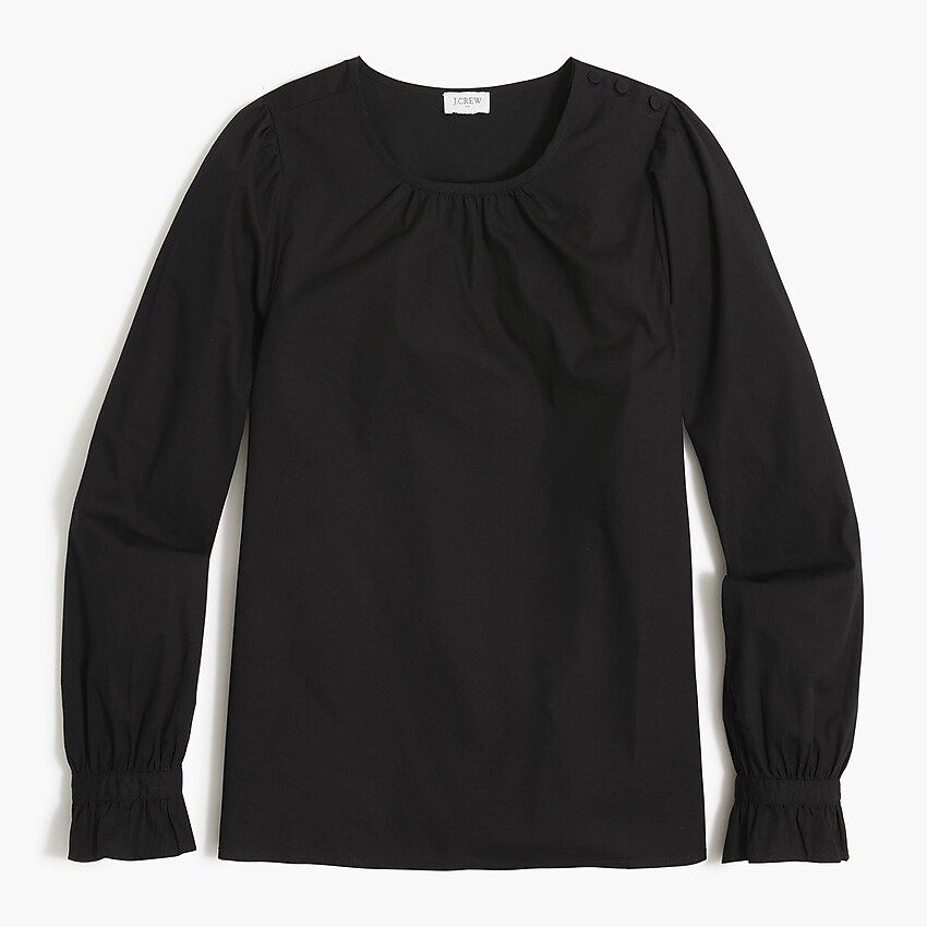 Cotton poplin button-neck top with ruffle cuffs | J.Crew Factory