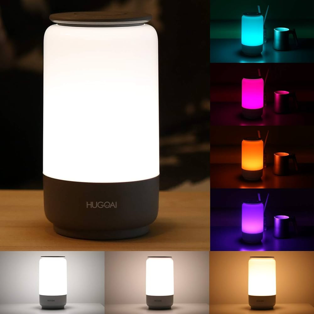 HUGOAI LED Table Lamp, Bedside Lamp, Nightstand Lamps for Bedrooms with Dimmable Whites, Vibrant ... | Amazon (US)