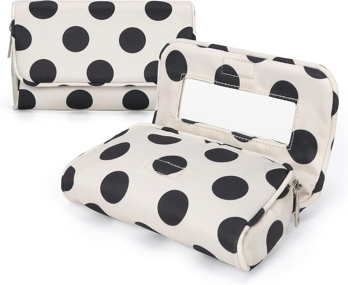 Women\u2019s Cute Nylon Makeup Bag with Built-in Mirror, Protable Lightweight Cosmetic Bag, Trend... | Amazon (US)