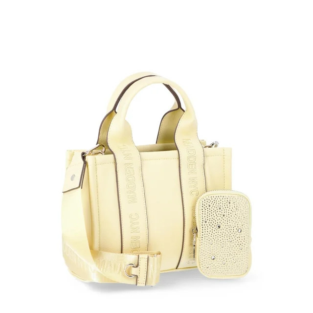 Madden NYC Women's Double Handle Tote Handbag with Pouch, Butter Yellow | Walmart (US)
