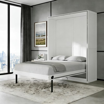 Luxystar Queen Size Murphy Bed With Rotatable Storage Shelves for Living Room and Home Office White | Target