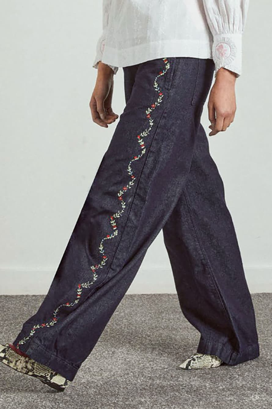 Damson Madder Indigo Embroidered Rafe Jeans - Trouva | Trouva (Global)