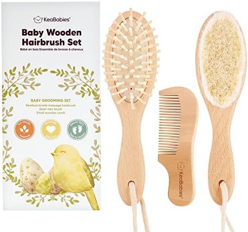 Baby Hair Brush - Natural Wooden Cradle Cap Brush with Soft Goat Bristle - Baby Brush Set for New... | Amazon (US)