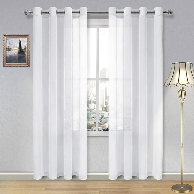DWCN White Sheer Curtains Linen Look Grommet Long Curtain for Bedroom Voile Sheer Drapes Set of 2... | Amazon (US)