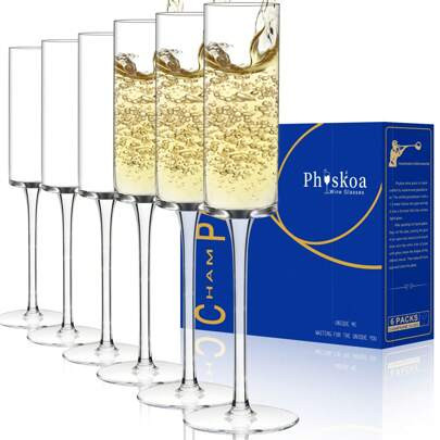 Square Champagne Flutes Glass Set Of 6-6.5 Oz - Hand Blown Crystal Champagne Flutes - Modern Edge Champagne Glasses - Wedding Champagne Flutes Set - G | SHEIN