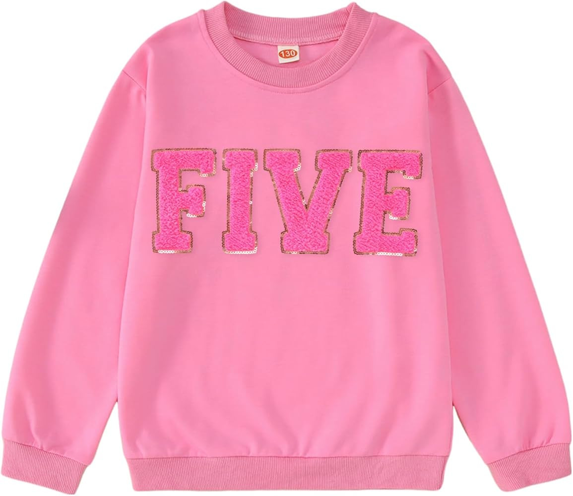 Toddler Baby Girls Birthday Outfit 2nd 3rd 4th 5th 6th 7th Bday Party Sweatshirt Chenille Patch L... | Amazon (US)