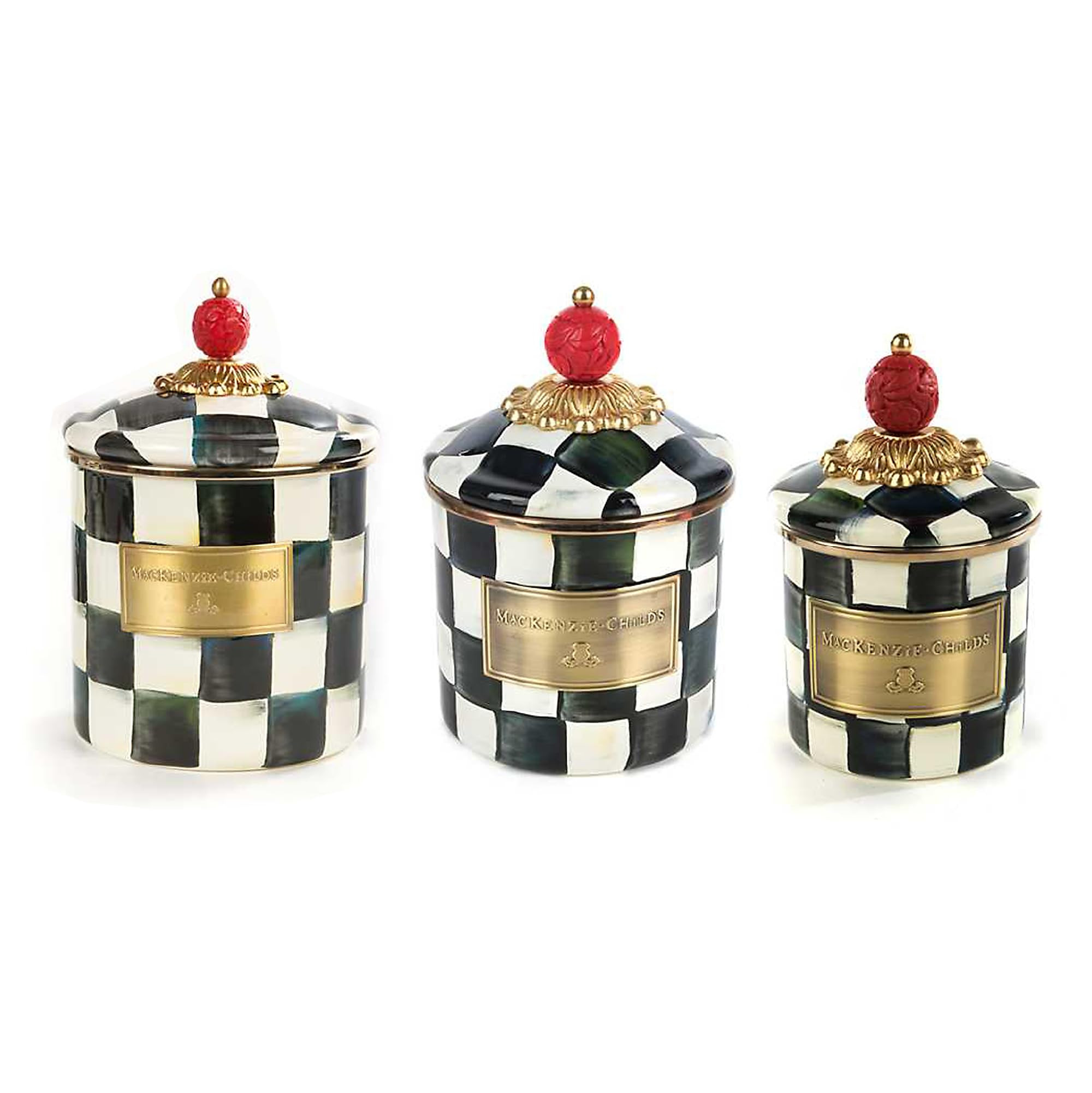 MACKENZIE-CHILDS Enamel Canister Set, Mini (14 oz.), Demi (24 oz.), and Small (38 oz.) Kitchen Co... | Amazon (US)