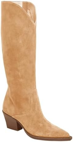 Coutgo Womens Wide Calf Cowboy Boots Suede Knee High Chunky Heel Pointed Toe Western Cowgirl Boot... | Amazon (US)
