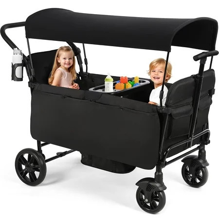 Vomeast Wagon Stroller for Kids,Spacious 2-Seater Stroller Wagon with Adjustable Canopy,Pull & Push Handle,5-Point Harness,Foldable for Toddlers, Black | Walmart (US)