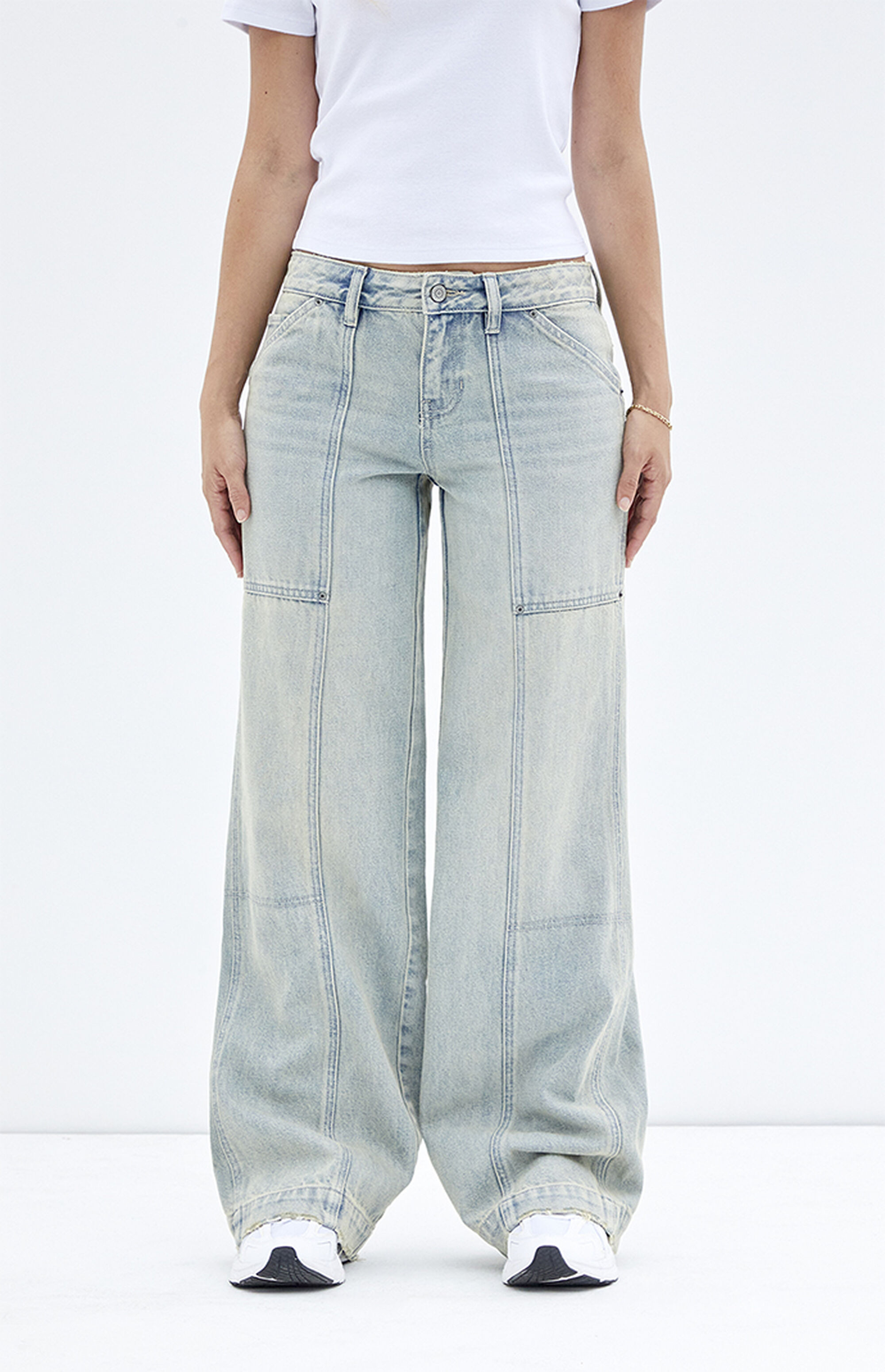 PacSun Casey Light Indigo Low Rise Baggy Cargo Jeans | PacSun