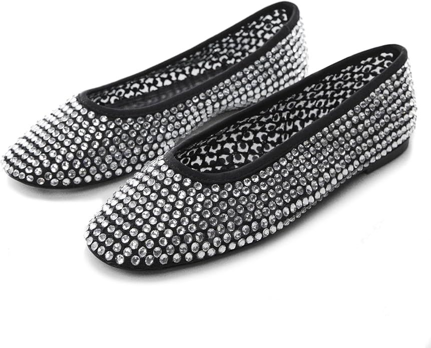 WIRALOMI Rhinestone Ballet Flats for Women Sparkly Ballerina Flats Comfortable Mesh Glitter Party We | Amazon (US)