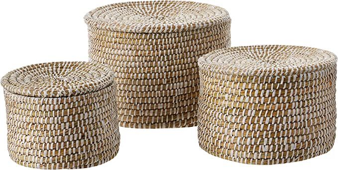 Creative Co-Op Whitewashed Woven Seagrass Lids (Set of 3 Sizes) Baskets, White | Amazon (US)