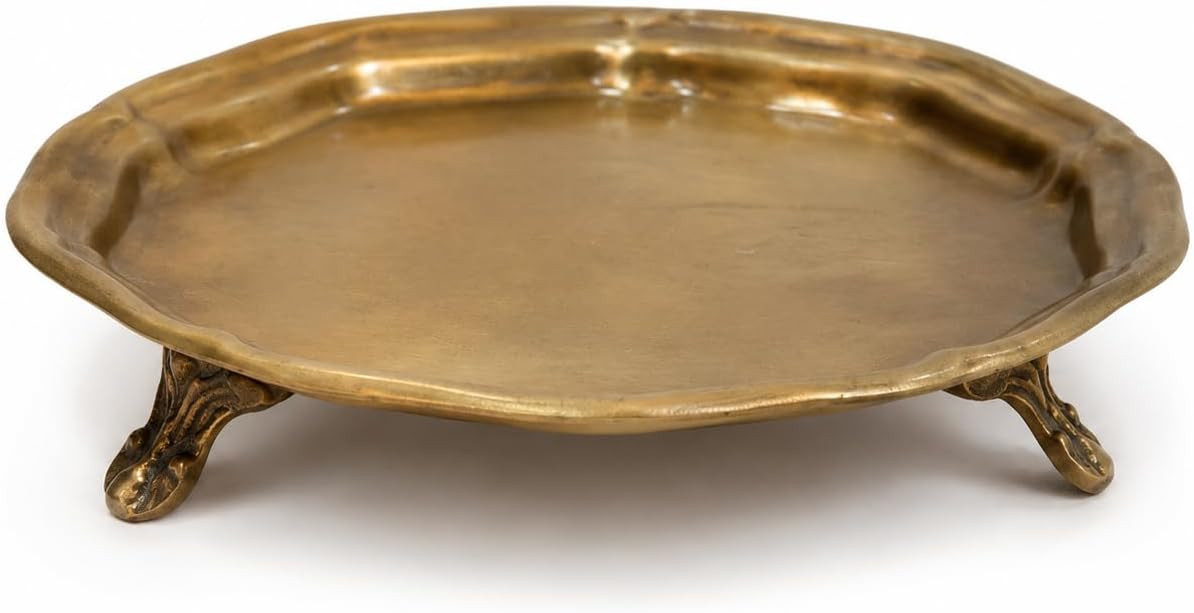 Brass Candle Dish, 5.3 Inch Antique Brass Footed Candle Plate with 3 Brass Legs, Small Decorative Trinket and Jewelry Tray for Pillar Candles, Vanity and Table Decor | Amazon (US)