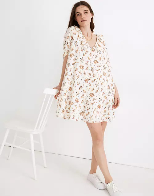 Ruffle Button-Front Trapeze Dress in Floral Reef | Madewell