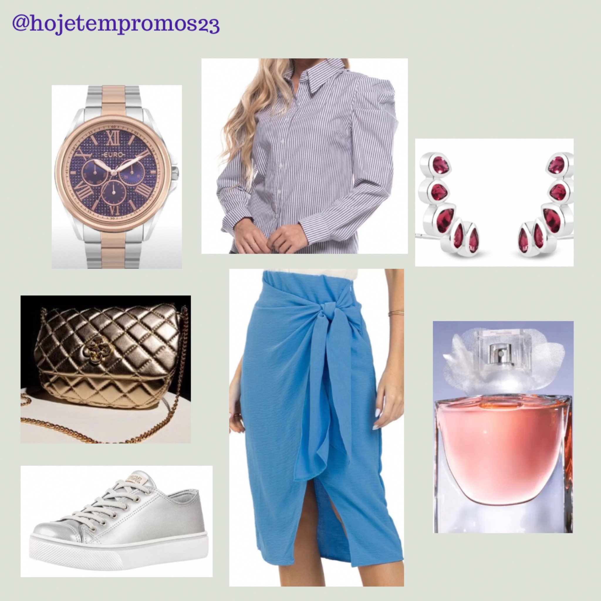 A elegância da saia midi com fenda e a formalidade da camisa manga bufante, se complementa com o casual tênis metalizado, deixando o look extremamente chique e leve!

Esse é o tipo de look para ir na igreja, em uma reunião de negócios, em um chá das mulheres!

Ahhh e não esqueça que peças metalizadas são atemporal.