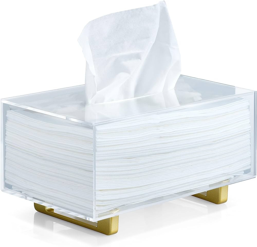 YoBa Thick Acrylic Tissue Box Holder Rectangular Clear Tissue Box Dispenser with Gold Plated Alum... | Amazon (US)