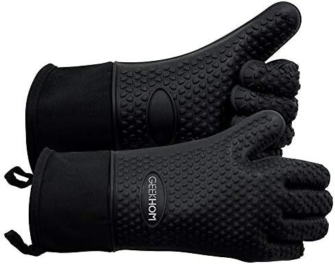 GEEKHOM Grilling Gloves, Heat Resistant Gloves BBQ Kitchen Silicone Oven Mitts, Long Waterproof N... | Amazon (US)