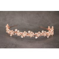 Rose Gold Tiara Floral Wedding Hair Vine Bride Gold Headband Silver Bridal Boho Wedding Band Rhinest | Etsy (US)