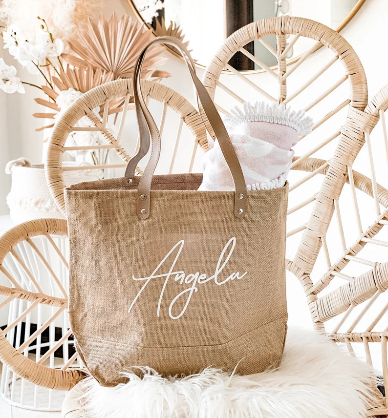 Personalized Bag Beach Bag Bridesmaid Bag Bachelorette Gift Bag with Name Large Beach Tote Custom... | Etsy (US)