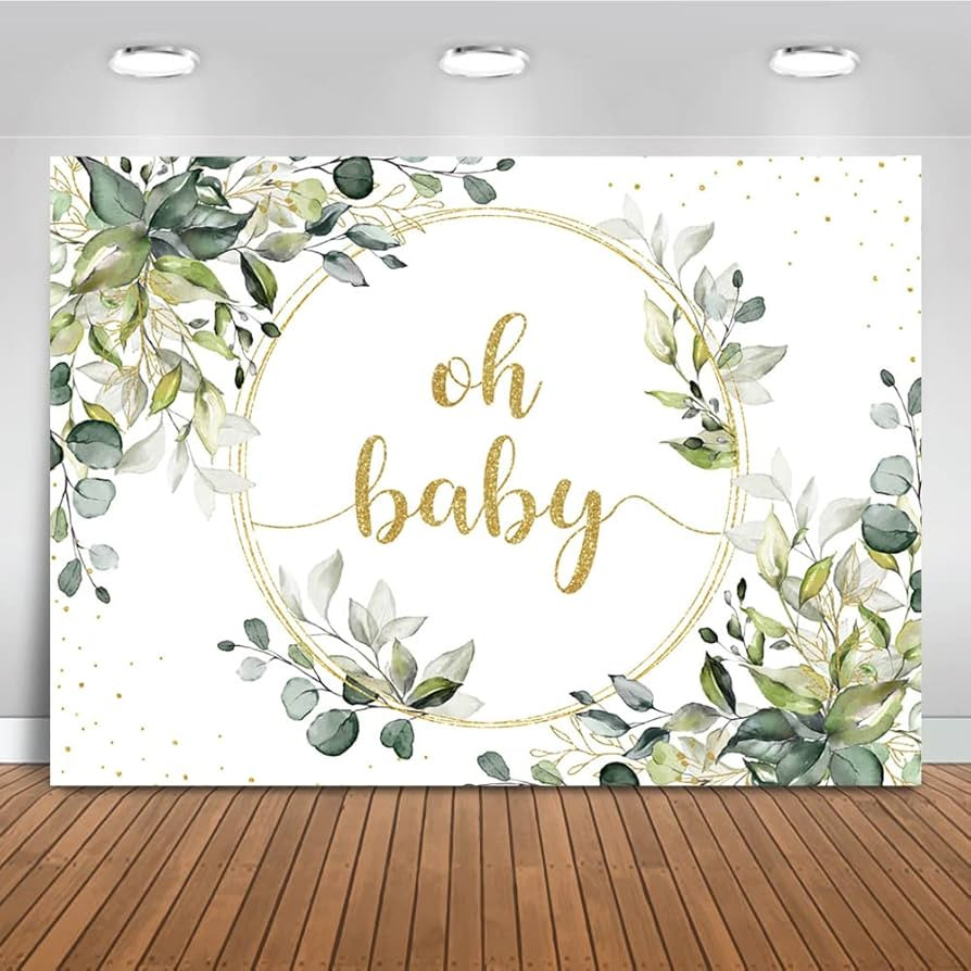 Mocsicka Greenery Baby Shower Backdrop Gold Oh Baby Background Green Eucalyptus Baby Shower Party... | Amazon (US)