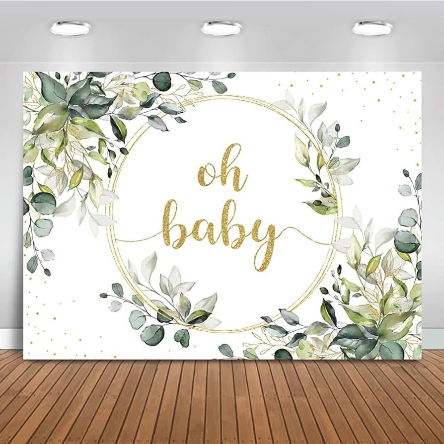 Mocsicka Greenery Baby Shower Backdrop Gold Oh Baby Background Green Eucalyptus Baby Shower Party... | Amazon (US)