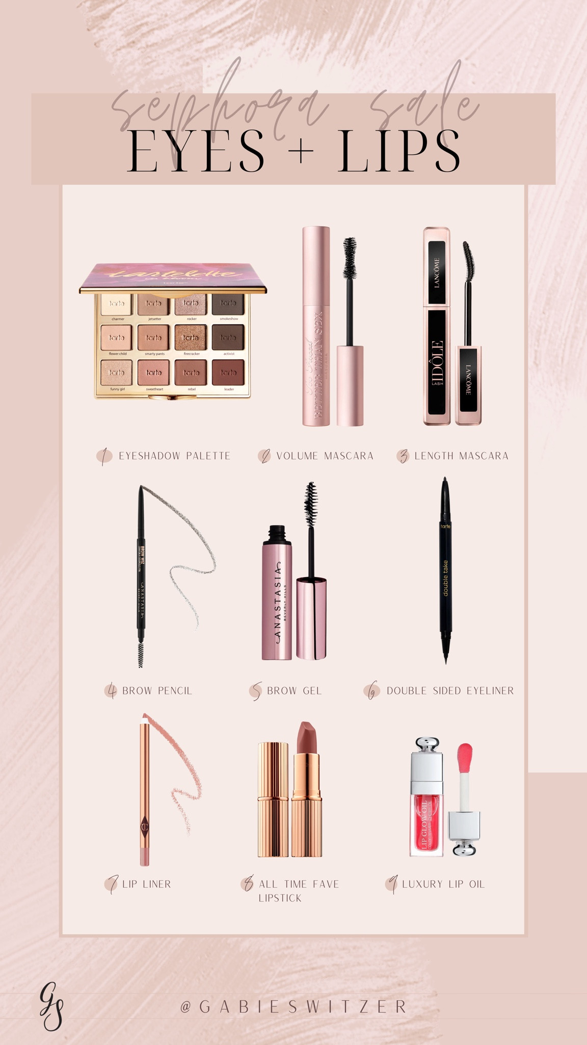 Sephora Sale— everything 20% off with code HAVEITALL. FYI, you can only use this code once so make the most of it!!

Tarte Eyeshadow palette— In Bloom

Anastasia Brow Wiz Eyebrow Pencil— shade soft brown

Charlotte tilbury lip liner— shade pillow talk

Charlotte tilbury lipstick— shade pillow talk

Dior lip oil— shade cherryy

#LTKBeauty #LTKGiftGuide #LTKSaleAlert