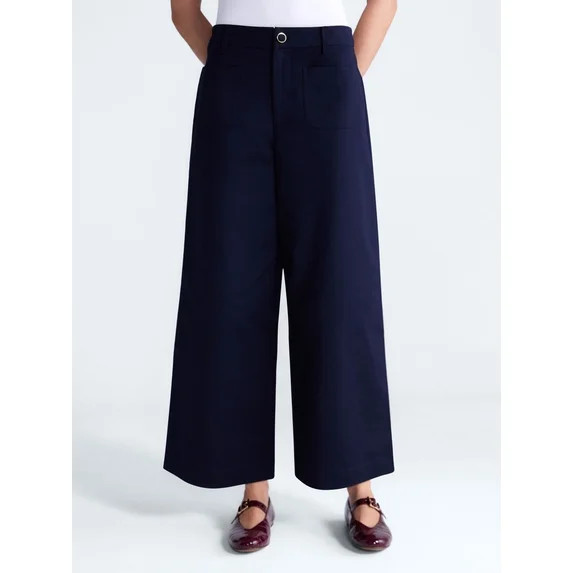 Free Assembly Women's High Rise Cropped Wide Leg Trousers with Patch Pockets, 24" Inseam, Sizes 0... | Walmart (US)