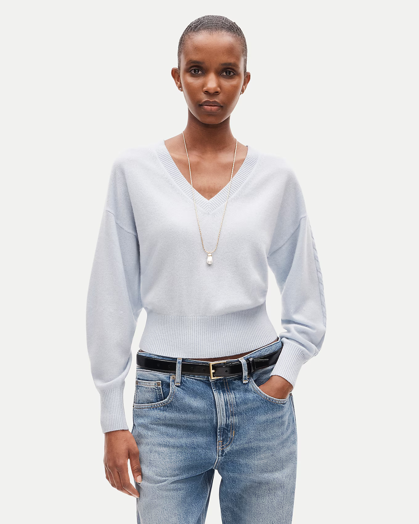 Cashmere V-neck sweater with removable scarf | J. Crew US