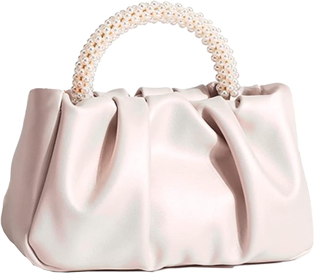 Beatfull Evening Purse Women Pearl Handbags Soft Leather Ruched Bag Bridal Clutch for Wedding Par... | Amazon (US)