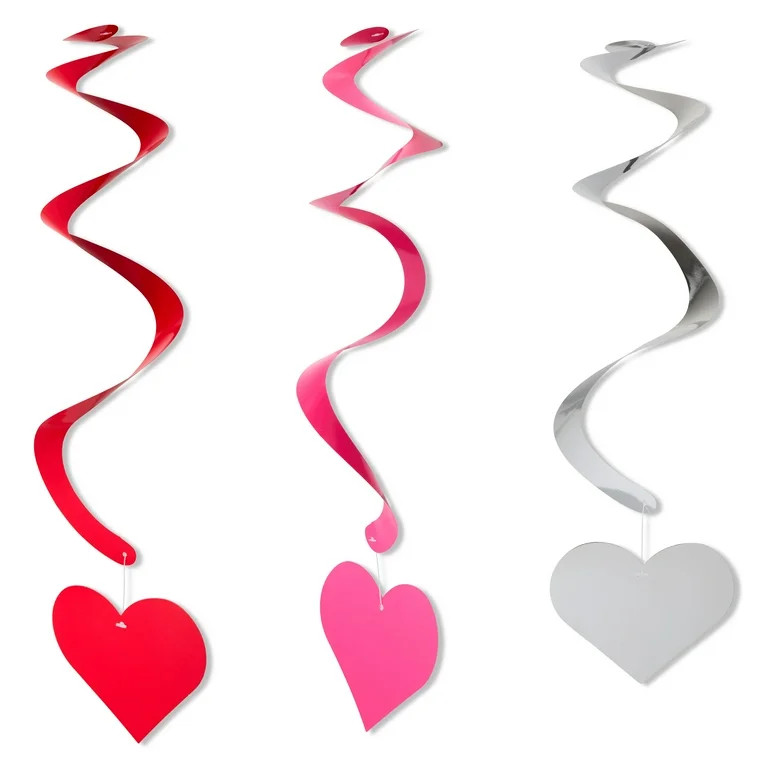 Heart-Shaped Paper Dangler Decorations, Red, Pink, and Silver, 3 Count, Valentine's Day by Way To... | Walmart (US)