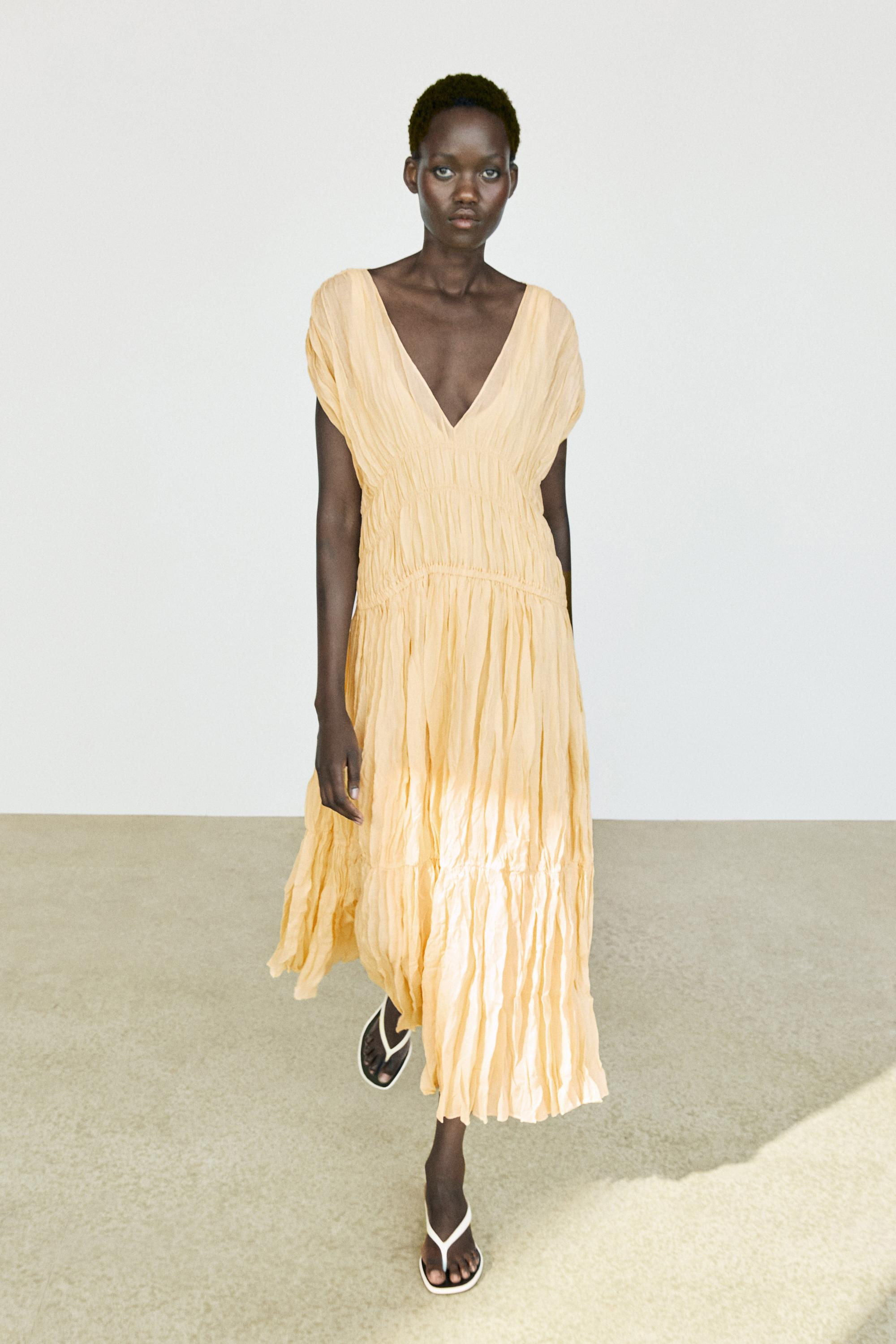 Flowing gathered midi dress | Massimo Dutti UK