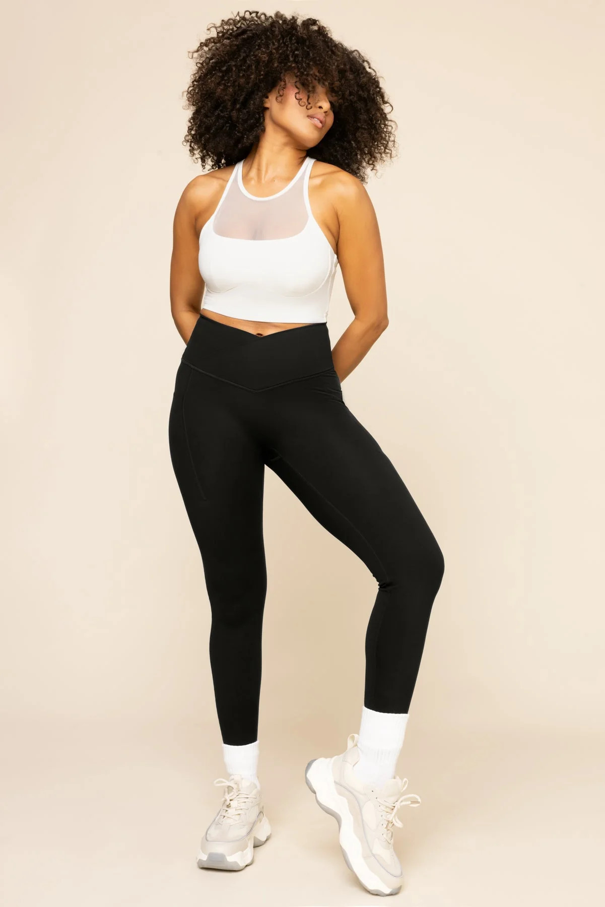 Crisscross Hourglass® Leggings with Pockets - Black by POPFLEX® 1X / 25" | Casual Chic Boutique