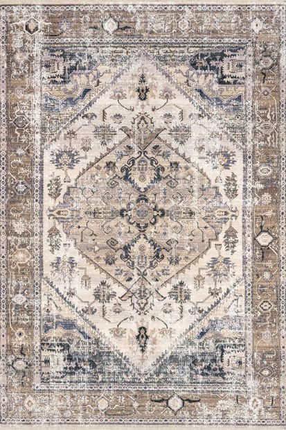 Light Brown Larkspur Fringed Washable Area Rug | Rugs USA