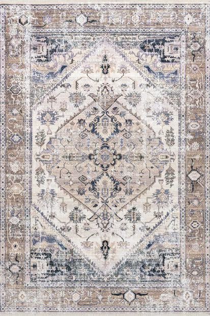 Light Brown Larkspur Fringed Washable 5' x 8' Area Rug | Rugs USA