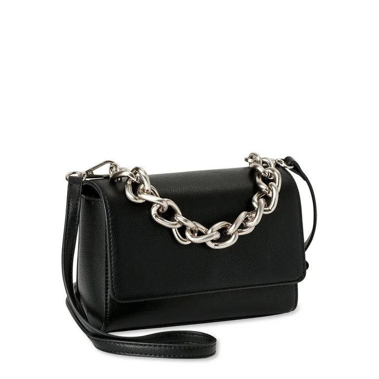 Scoop Women’s Flap Crossbody Chain Handbag Black | Walmart (US)