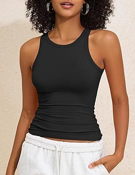 PrettyGuide Women's Cotton Racerback Tank Tops High Neck Fitted Basic Tee Summer Casual Y2K Trend... | Amazon (US)