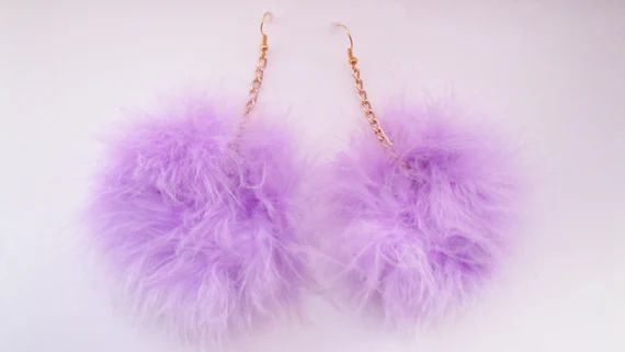 Fluffy Lilac Pom Pom Earrings made with marabou Swans down. Lolita, Kawaii, Pastel Goth, Harajuku fa | Etsy (US)
