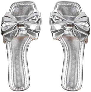 Verdusa Women's Metallic Bowknot Dressy Sandals Square Toe Slip on Slippers | Amazon (US)