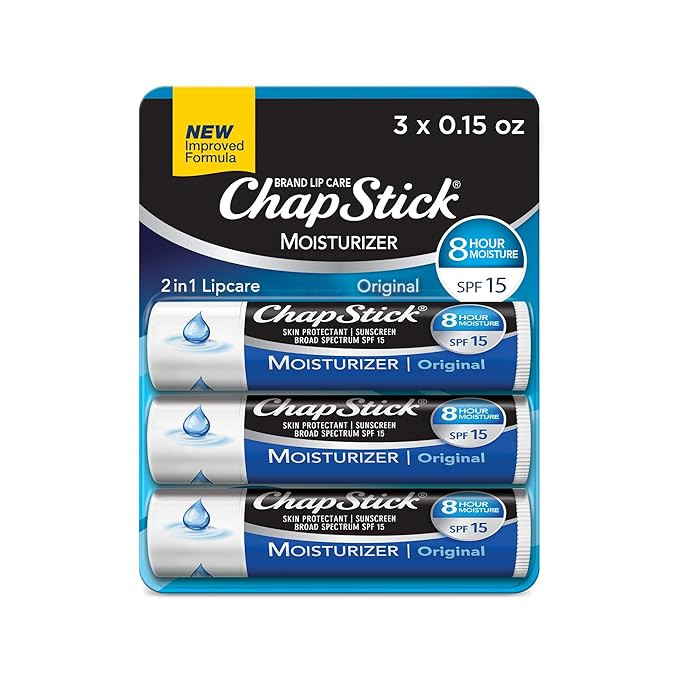 ChapStick Moisturizer Original Lip Balm Tubes, SPF 15 and Skin Protectant - 0.15 Oz (Pack of 3) | Amazon (US)